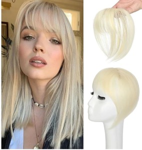 lot 1198269 image: Bangs Hair Clip in Bangs 360°3D Cover Hair Topper Synthetic HairPieces for Women Bleach Blonde Wispy Fake Bangs Toppers for Daily Wear - Retail $12