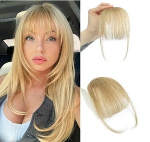 lot 1198270 image: Clip In Bangs 100% Human Hair Bangs Clip In Hair Extensions Clip On Bangs Wispy Ash Blonde Clip In Bangs Real Human Hair Fake Bangs For Natural Hair - Retail $18