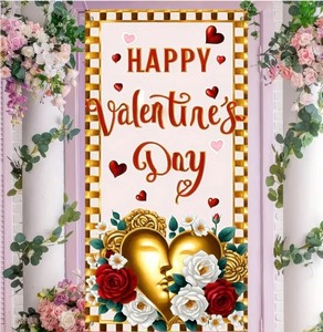 lot 1198271 image: Valentines Day Door Cover Decorations Holiday Door Cover Decor Love Heart Backdrop Banner Hanging Valentines Day Door Banner Valentines Day Door Decor Banner for Home Party Supplies 70x35 Inch - Retail $6