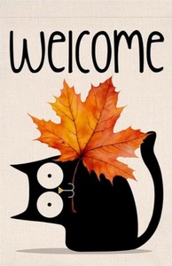 lot 1198272 image: Welcome Fall Black Cat Maple Leaf Garden Flag 12x18 Inch Double Sided for Outside Thanksgiving Autumn Seasonal Farmhouse Outside Decoration for Yard QJ60 - Retail $6