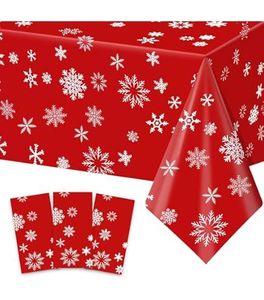 lot 1198298 image: 3 Pack Christmas Tablecloths Disposable Table Covers Plastic Table Cloths for BBQ Picnic Birthday Wedding Parties Waterproof Table Cloth Oil-proof Light Weight Thin Snowflake Table Cloths 54 x 108 In - Retail $12