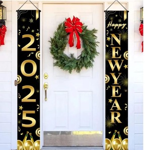 lot 1198300 image: New Year Decorations 2025 Porch Banner �� Large 71-Inch Happy New Year Sign with Sturdy Hanging Ribbon, Durable 300D Oxford Fabric �� Perfect New Year��s Eve Party Decoration for Door, Wall, Indoor & Outdoor Use - Retail $8