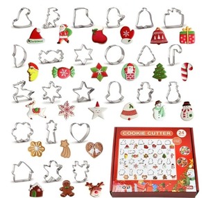 lot 1198327 image: Christmas Cookie Cutter Set, 24pcs Stainless Steel Candy Food Cutters Molds for DIY Holiday Baking and Decorating - Retail $12