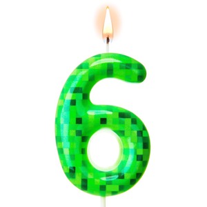 lot 1198349 image: Conelist Pixel Birthday Cake Candle Decoration Dynamite Green Pixel Print Themed Birthday Candles Numeral Cake Topper for Boy Girl Party Decoration Supplies (Number 6) - Retail $7