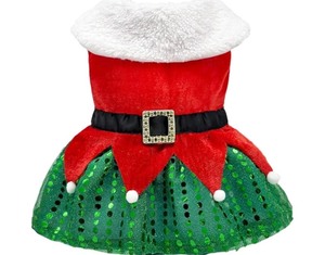 lot 1198358 image: Dog Christmas Dress Cute Skirt Pet Christmas Costume Santa Claus Sparkly Sequin Clothes Puppy Xmas Holiday Cosplay Apparel Outfit Winter Kitty Red Dresses for Small Medium Dogs Cats Girl (Small) - Retail $13
