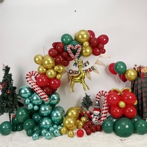 lot 1198360 image: Dagelar Christmas Balloon Garland Arch Kit, Christmas Red Green Gold Balloons and Retro Orange Balloons with Candy Cane Christmas Bells Foil Balloons for Christmas Birthday New Year Party Decorations NO CANDY CANES - Retail $12