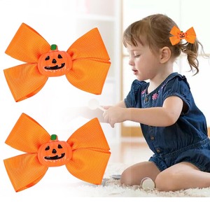lot 1198371 image: Halloween Pumpkin Hair Bows - Halloween Hair Accessory for Toddler Girls - Orange Ribbon Hair Bow Clip - Strong Alligator Clip Hiarpins Kids Trick or treat Hair Clips for Holiday Costume Party Decor - Retail $6