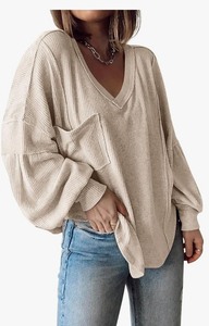 lot 1198422 image: Oversized Ribbed V-Neck Sweater 3xl - Retail $35