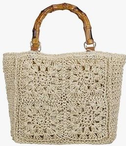 lot 1198457 image: Handwoven Straw Beach Tote with Bamboo Handles - Retail $47