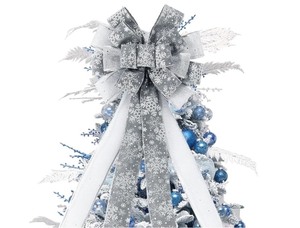 lot 1198468 image: Elegant Silver & Blue Christmas Tree Topper Bow - Retail $29