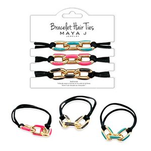 lot 1198488 image: Bracelet Hair Ties With Beige Black Elastic, Looks Cute On Your Wrist And Great In Your Hair from Maya J (Blue, Pink, Black) - Retail $10
