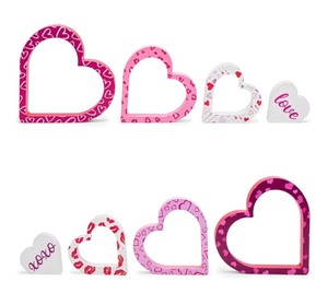 lot 1198508 image: Wooden Valentines Day Decor - 4 PCS Double-sided Cute Wood Heart Signs for Valentines Decorations - Valentines Day Decorations for The Home, Table, Tiered Tray, Mantel, Floating Shelf - Retail $13