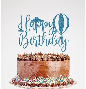 lot 1198527 image: Glitter Happy Birthday Cake Topper, Cloud Hot Air Balloons Birthday Cake Topper, Baby Shower Bday Party Cake Decorations Blue Not Exactly Like Stock Picture  - Retail $8