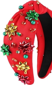 lot 1198534 image: SZQSHWL Crystal Embellished Christmas Headband for Woman Pearl Knotted Holiday Hair Accessory Gift 1 Piece Red - Retail $12