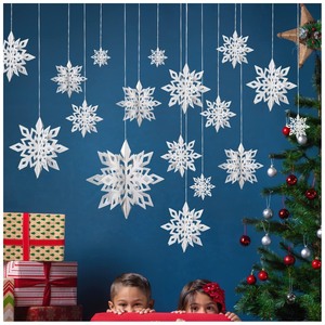 lot 1198535 image: 3D White Snowflake Ornaments Decor for Christmas, 15PCS Large Paper Hanging Snowflakes Decorations for Winter Wonderland Party Xmas Tree, Assorted Sizes (5.9,7.9,9.8 Inches) - Retail $10