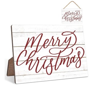 lot 1198539 image: Merry Christmas Signs - Rustic Farmhouse Christmas Decor��5 X 7 Christmas Wooden Table Top Decor, Christmas Wall Decor for Xmas Holiday Winter Parties, Home Office Decorations, 07 - Retail $11