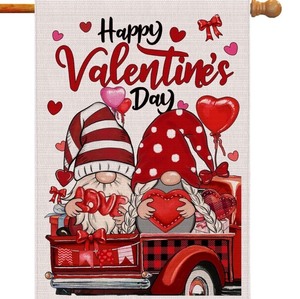 lot 1198545 image: Valentines Day Gnomes Garden Flag, Happy Valentines Day Outdoor Decor Gnomes Truck Yard Flag 12x18 Double Sided Red, Valentine Decorations Burlap Garden Flags Rustic Welcome Love Outdoor Farmhouse - Retail $10