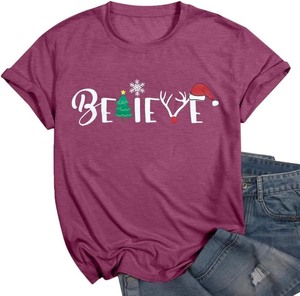 lot 1198551 image: KIDDAD Christmas T-Shirt Women Believe Tree Shirt Cute Christmas Graphic Casual Short Sleeve Tee Shirts Tops Small - Retail $13