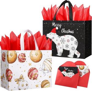 lot 1198552 image: STYPOP 13 Christmas Gift Bags with Tissue Paper,2 Large Holiday Gift Bags,Reusable Non-woven Xmas Gift Bag with Handles - Retail $10