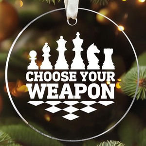 lot 1198555 image: MAPDTWO Chess Ornaments for Christmas Tree - Chess Ornaments - Chessboard Christmas Ornament - Gifts for Chessboard Lovers - Acrylic Ornament - Retail $10