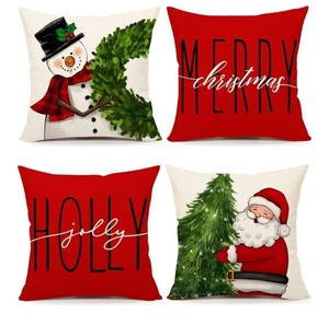 lot 1198586 image: Christmas Outdoor Pillow Covers, 18 x 18 inch Set of 4 Waterproof Throw Pillow Cases, New Year Cushion Decor for Home Outside Patio Front Porch House Farmhouse 2024(Style B) - Retail $19