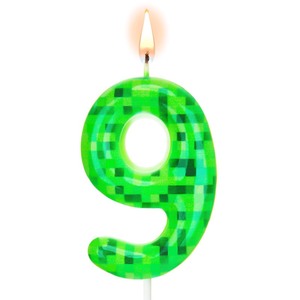 lot 1198587 image: Conelist Pixel Birthday Cake Candle Decoration Dynamite Green Pixel Print Themed Birthday Candles Numeral Cake Topper for Boy Girl Game Party Decoration Supplies (Number 9) - Retail $7