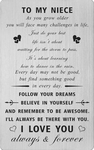 lot 1198589 image: Niece Birthday Card Gifts - Niece Gifts from Auntie Uncle - Engraved Message Niece Wallet Card - Retail $7