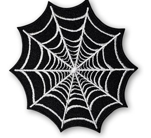 lot 1198597 image: Black Spider Web Retro Insect Halloween Scary Creepy Cobweb Iron on Sew on Embroidered Applique Patch for Shirts Jeans Jackets Clothing - Retail $5