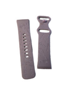 lot 1198600 image: Vanjua Band Compatible with Fitbit Sense 2  Sense Bands, Fitbit Versa 4  Versa 3 Bands Women, Engraved Floral Pattern Silicone Replacement Strap for Fitbit Sense 2  Versa 4 (Small, Smoke Violet) - Retail $6