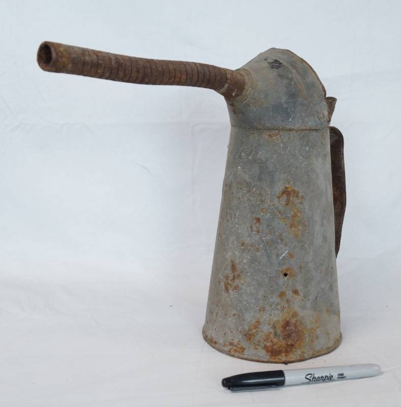 lot 1387 image: Vintage Metal Automotive Liquid Pitcher w long pouring spout