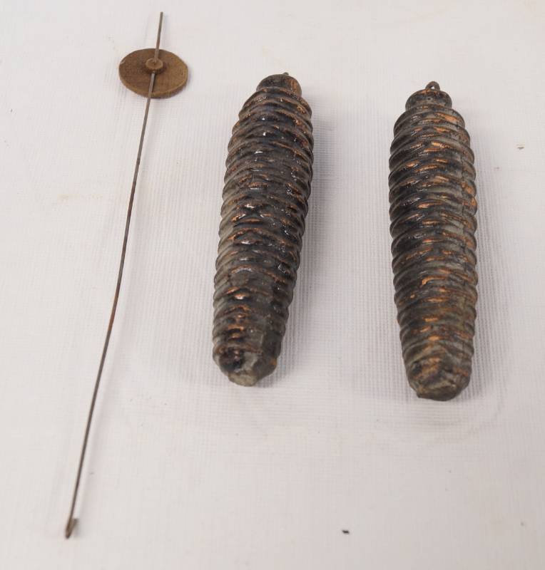 lot 1414 image: Set of 2 Vintage Pine Cone Shaped Cuckoo Clock Weights - coo coo clock - NICE