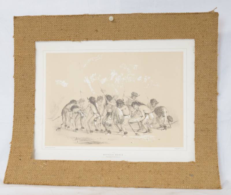 lot 1415 image: No 8 Buffalo Dance Print from Catlins N A Indian Collection - Nice w burlap mat - ready for a frame