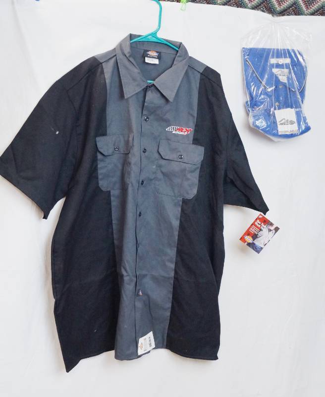 lot 1429 image: DICKIES Two-Tone 3XL work shirt - NEW w Tags and New XL Blue Polo Style Shirt - NICE