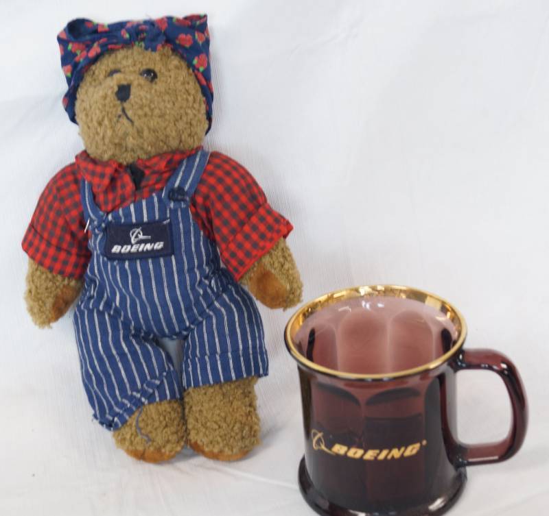 lot 3437 image: BOEING Coffee Mug and Cute BOEING Rosie the Riveter Themed Bear - Nice