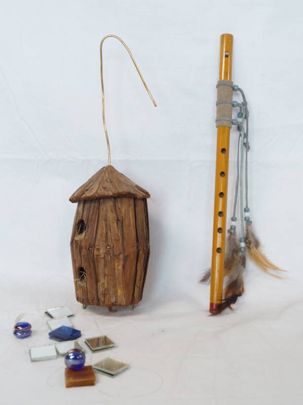 lot 3438 image: Unique Bamboo FluteRecorder and Cute BirdhouseWind Chime Decoration
