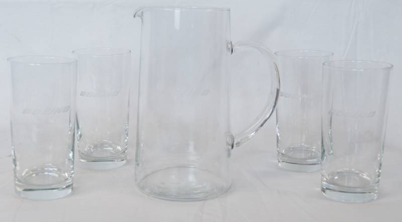 lot 3439 image: BOEING - Etched Glass Pitcher and 4 Glasses Lemonade Set - Perfect Condition - Beautiful