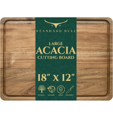 lot 8028 image: Premium Acacia Wood Cutting Board 18x12 End Grain Wood Cutting Board for Kitchen Non Toxic Wooden Chopping Board for Meat, Vegetables, Cheese &amp Serving