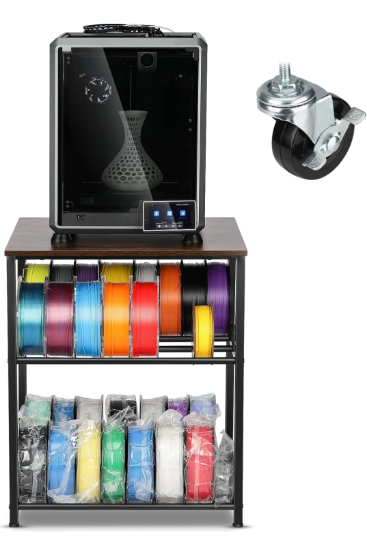 lot 9288 image: 3D Printer Stand with Filaments Storage - 3D Printer Table Filament Storage Rack Heavy Duty 3D Printer Cart Desk with Wheels for Workshop Studio Office (Brown)