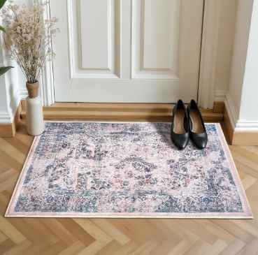 lot 1589 image: Monolia Area Rug 2.6 x10 Washable Rug, Vintage Floral Rug, Gray Traditional Indoor Carpet, Non-Slip, Foldable & Ultra-Thin for Bedroom, Living Room, Kitchen - Soft & Pet-Friendly Machine Washable