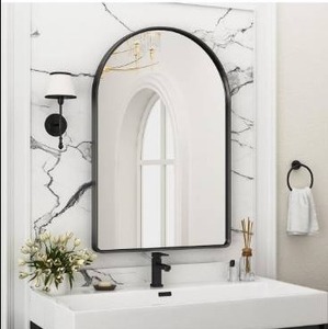 lot 5002 image: (234)Suidia 24 x 36 Bathroom Mirror, Bathroom Vanity Mirror Metal Framed, Wall-Mounted Mirrors for Bedroom, Living Room, Entryway, Hallway, Black, Arch Style