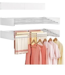 lot 5003 image: Wall Mounted Clothes Drying Rack Folding Indoor, Foldable Laundry Drying Rack Collapsible,Invisible, Space Saving, Retractable Towel Drying Rack, with Wall Template(5 Drying Rods, White 32)