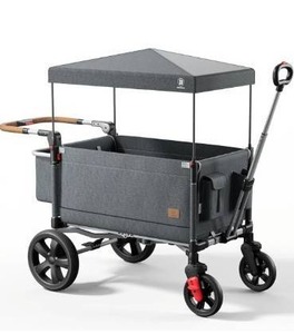 lot 5007 image: EVER ADVANCED Side-unzip Wagon Stroller for 2 Kids, Push Pull Stroller with Adjustable Handle, Easy Access Front Zipper Door, 5-Point Harness Removable UV-Protection Canopy Shock-Absorbing Wheels,Grey