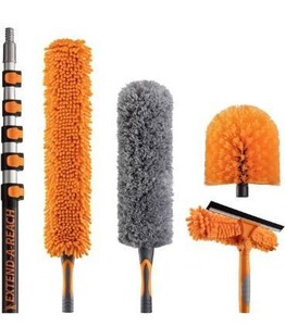 lot 5008 image: 30 Foot High Reach Duster Kit with 5-24 ft Extension Pole  High Ceiling Dusting and Window Cleaning Kit with Telescopic Pole  Window Washer & Squeegee, Cobweb Duster, Fan Blade and Feather Duster