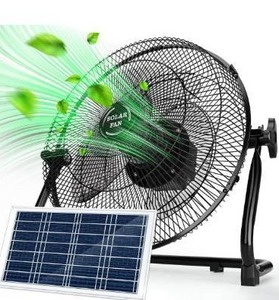 lot 5034 image: 12 Solar Powered Fan with 20W Solar Panel, Portable Battery Operated Cordless Outdoor Floor Fan for Camping, Home, Patio, Worksite - Stepless Speed, Metal Construction and Aluminum Blades