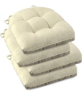 lot 5037 image: OVOV Indoor Chair Cushions for Dining Chairs Set of 4 18x18 Chair Cushion with Ties and Non-Slip Backing Tufted Thick Kitchen Chair Pads Made of Breathable Faux Linen Fabric (Beige)