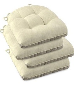 lot 5038 image: OVOV Indoor Chair Cushions for Dining Chairs Set of 4 18x18 Chair Cushion with Ties and Non-Slip Backing Tufted Thick Kitchen Chair Pads Made of Breathable Faux Linen Fabric (Beige)