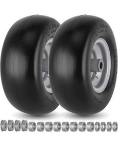 lot 5039 image: 11x4.00-5 Lawn Mower Tires Flat Free for Zero Turn Lawn Mowers Front Tires, 11x4-5 Solid Smooth Tread Tire With 34 or 58 Bushing, 3.4-4-4.5-5 Centered Hub, Universal Adapter Kit