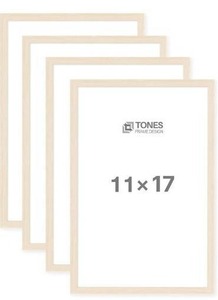 lot 5048 image: TONES FRAME DESIGN 12x18 Picture Frame Set of 4 - Beige Finish with Natural Woodgrain Texture Frames, Shatterproof Plexiglass, 12 by 18 inches Open Display, Easy Hanging Wall Decor