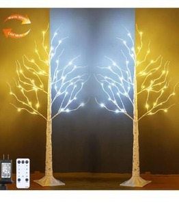 lot 5059 image: Set of 2 Lighted Birch Tree, 4ft 48LED Birch Tree Lights,Artificial Twig Tree Light 9Modes Timer for Indoor Outdoor Christmas Halloween Easter Home Party Wedding Decor,Warm & Cool White