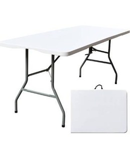 lot 5066 image: Foldable Table, Plastic 6FT Folding Table, Indoor Outdoor Portable Utility Table with Handle for Party, Camping and Picnic, White